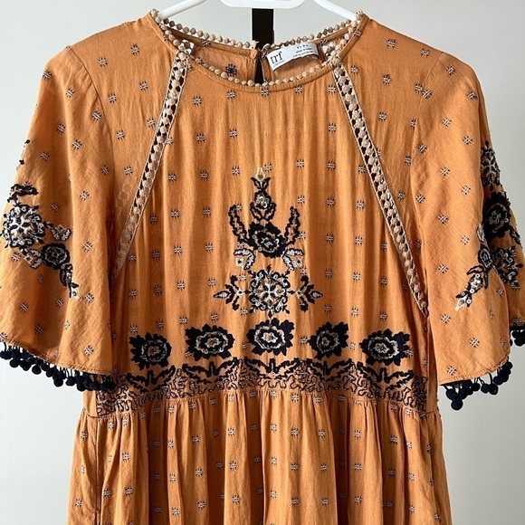Zara Mustard Embroidered midi dress, size XSmall. - Picture 5 of 6